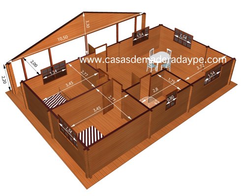 Casas de Madera modelo Kristy 63 m2 + porche