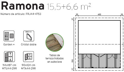 Casetas de madera - Ramona de 4,70 x 3,80 / 5,30