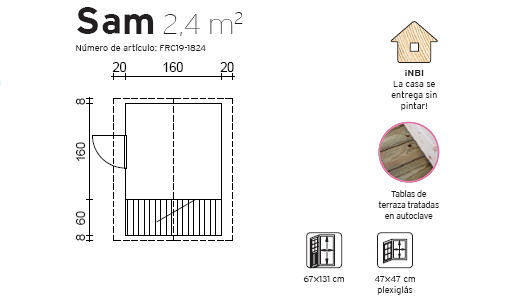 Casetas de madera - Sam de 1,76 x 1,76 / 2,36